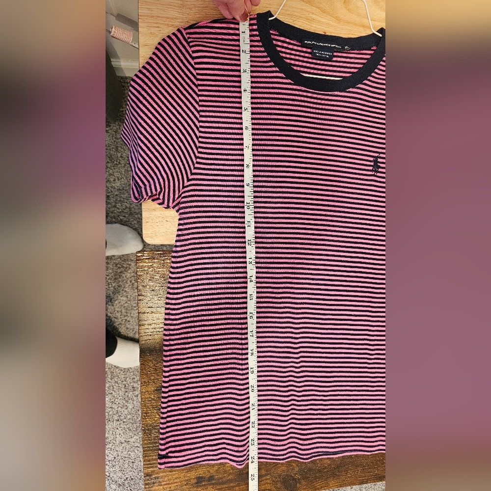 Ralph Lauren Sport Women's 100% Cotton Sport Navy and Pink Striped Tee Size--XL - Picture 7 of 8